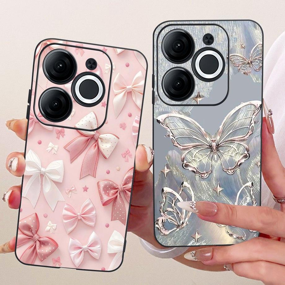 For Itel A80 A90 A95 A70 A60 A60s Phone Case Matte Soft TPU Bumper Cover Cool Cartoon Luxury Butterfly Flower Bow Pattern Funda
