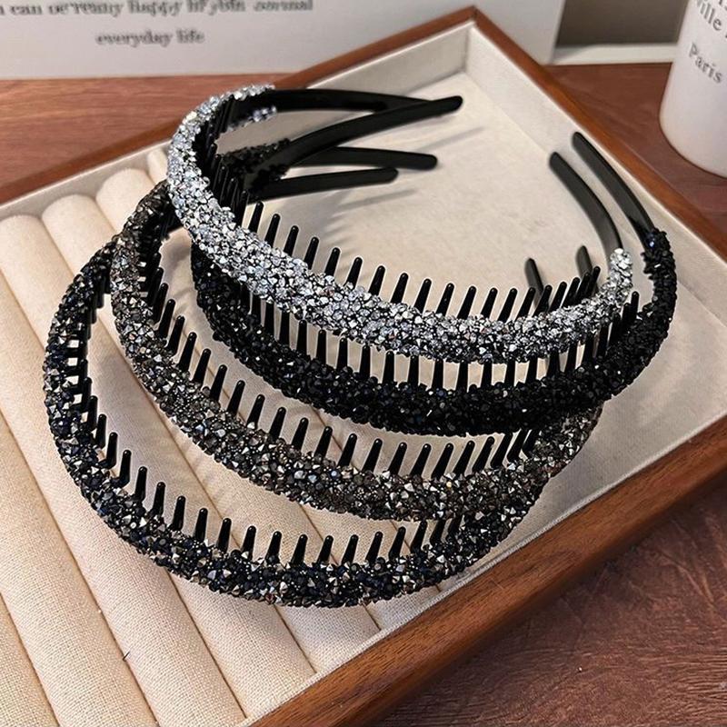 Нескользящие обручи для волос, женские эластичные повязки на голову с зубцами для женщин, блестящие роскошные обручи для волос