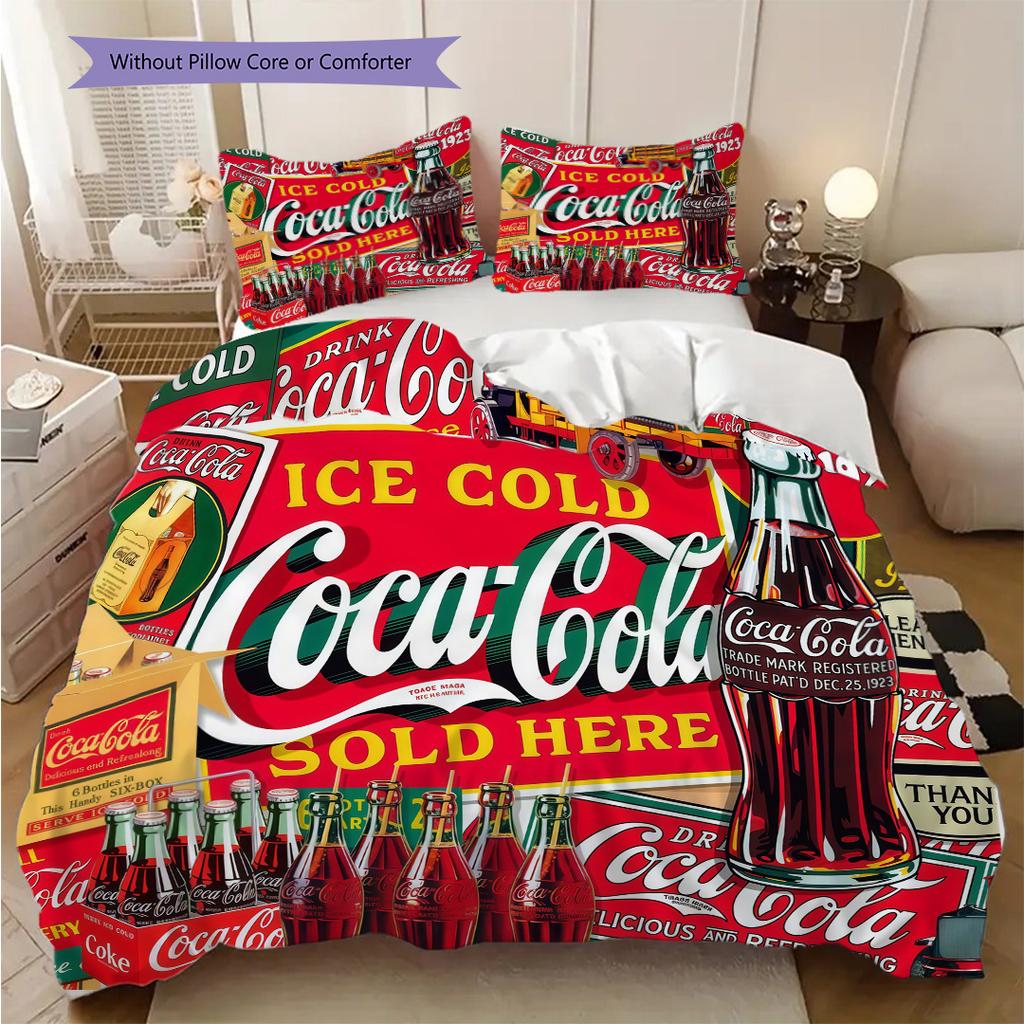 Vintage Cocacola Set Threepiece Set 1 Duvet Cover 2 Pillowcase Without Core Bedding Set Duvet Cover And Pillowcase Soft And Comfortable