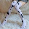Kawaii Silk Socks Cosplay Stockings Cow Printed Pantyhose Cow Spots Printed Thigh High Stockings