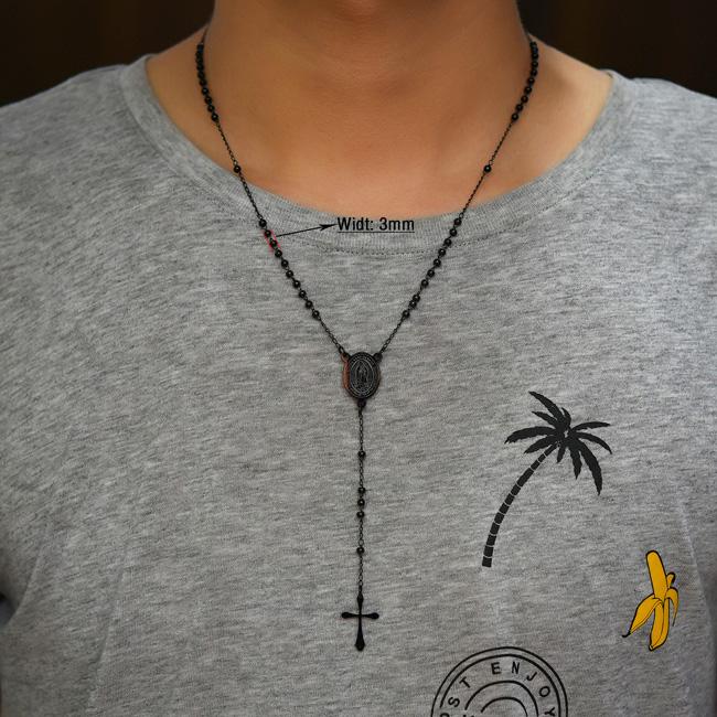 Нержавеющая сталь Розарий Ожерелье для Мужчин Женщин Религиозный Шарик Бусины Цепочка Христианский Монета Крест Подвеска Иисус Ювелирные Изделия Аксессуары