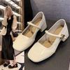 Soft Leather Temperament Thick Heel Single Shoes Women's 2025 New Autumn French Mary Jane Shoes Beautiful Red Women's Small Leather Shoes