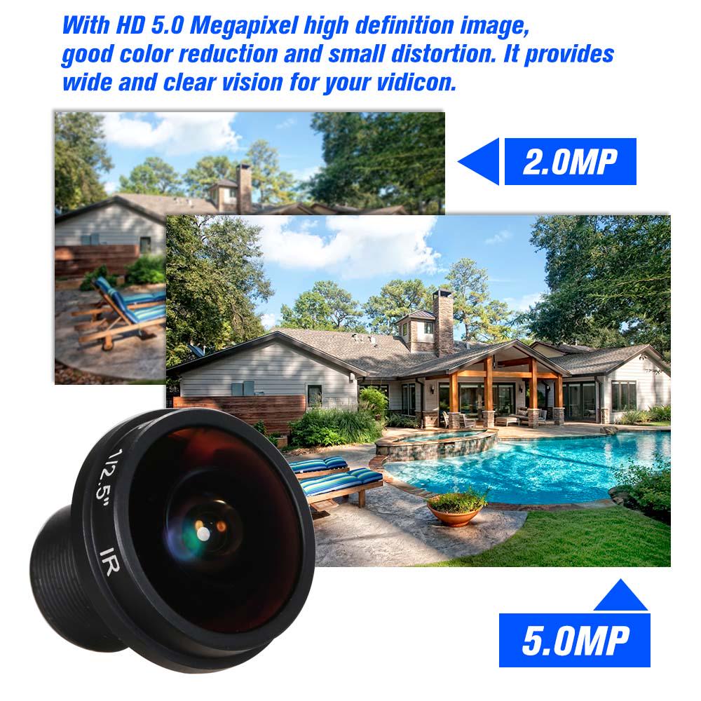 1.8mm Fisheye Lens HD 5.0 Megapixel IR  Mount 1Celsius2.5  F2.0 For CCTV IP Camera 180 Degree Wide Viewing Angle Panoramic CCTV Camera Lens