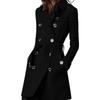 Autumn and Winter Long Woolen Women's Coat with Waist Lace-up and Double-breasted Jacket