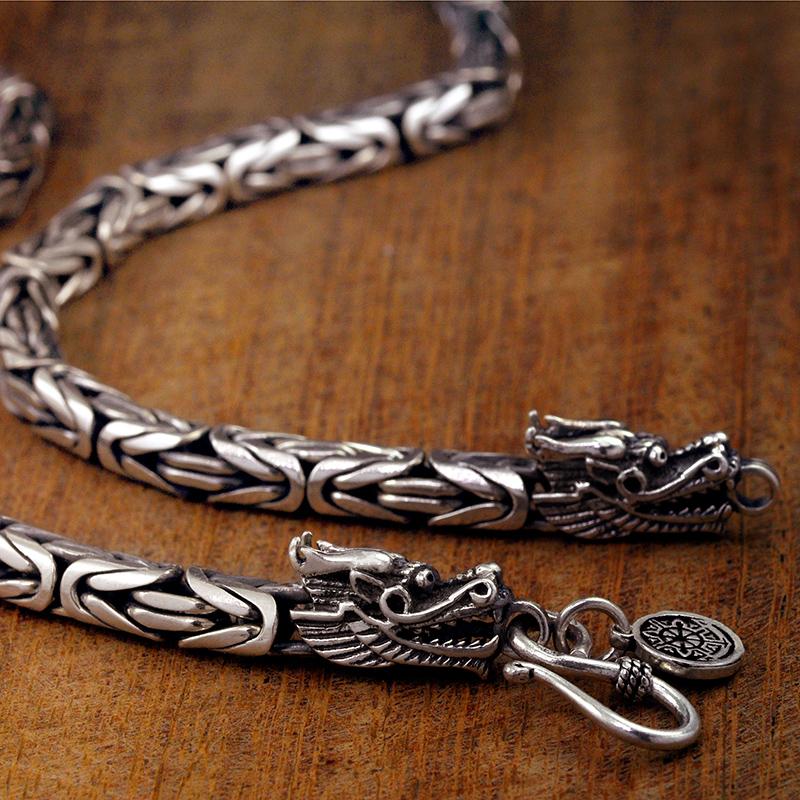 Heavy Necklace Solid 925 Sterling Silver Byzantine Dragon Clasp Chain Handmade Jewelry Gift Punk Vintage Necklace for Men