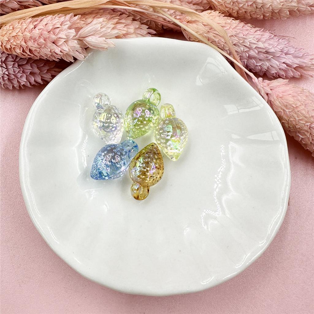 Hanmade 5pcs 9.7*17mm Mobile Phone Chain Pendant for Bracelet Jewelry Making Loose Beads Handmade Transparent Strawberry Jewelry Accessories DIY