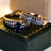 2 шт./комплект, золотистый цвет, круглый ограненный синий камень, кольцо-коготь, обручальное кольцо, ювелирные изделия на День святого Валентина