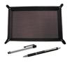 Pen Tray with Grained Chocolate Colored Cowhide and a Set of Metal Touch Silver and Metal and Pitch Grip Ballpoint Black Pens, TRATYO-ALST-WZ2067BP-B