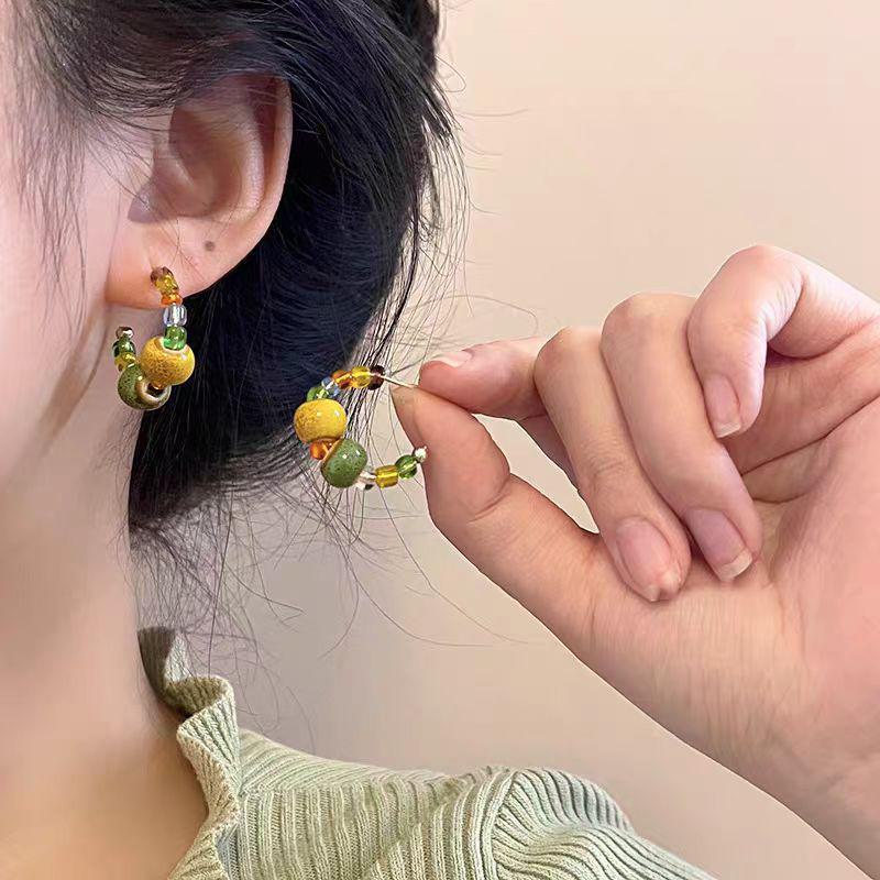 Серьги в китайском стиле из натурального камня с бусинами на лето 2025 года - Элегантные и универсальные