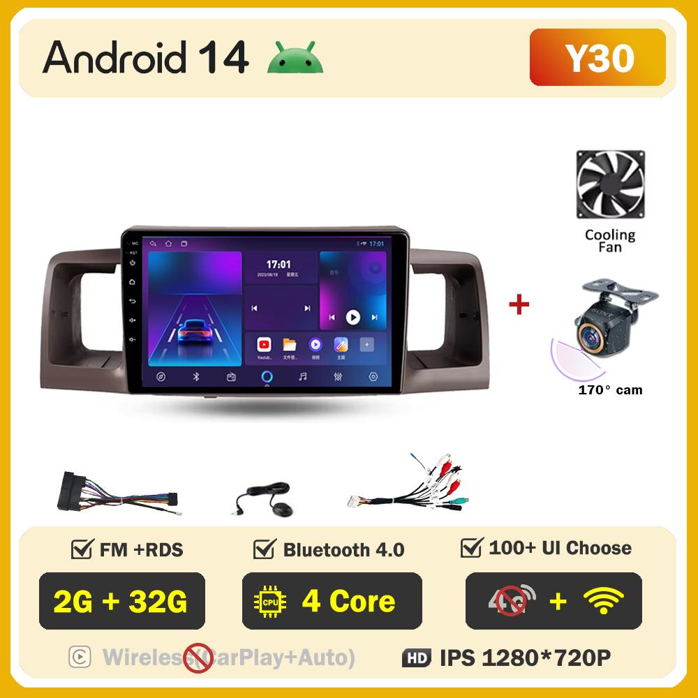 Android 14 для Toyota Corolla E130 E120 2000-2004 Автомобильный мультимедийный видеоплеер Carplay Экран Интеллектуальные системы GPS-навигация