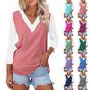 Женский повседневный модный сексуальный удобный топ с V-образным вырезом, цветной вставкой и рукавом три четверти