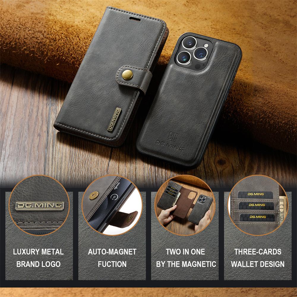 DG.MING Luxury 2 in 1 Detachable Wallet Case for iPhone 16 Pro Max XR XS 11 Pro 12 13 Mini 14 15 Plus 16E Magnetic Flip Cover