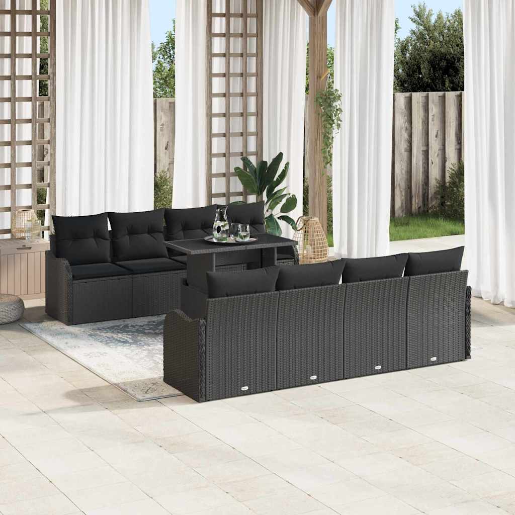 9 Piece Garden Sofa Set with Cushions Black Poly Rattan