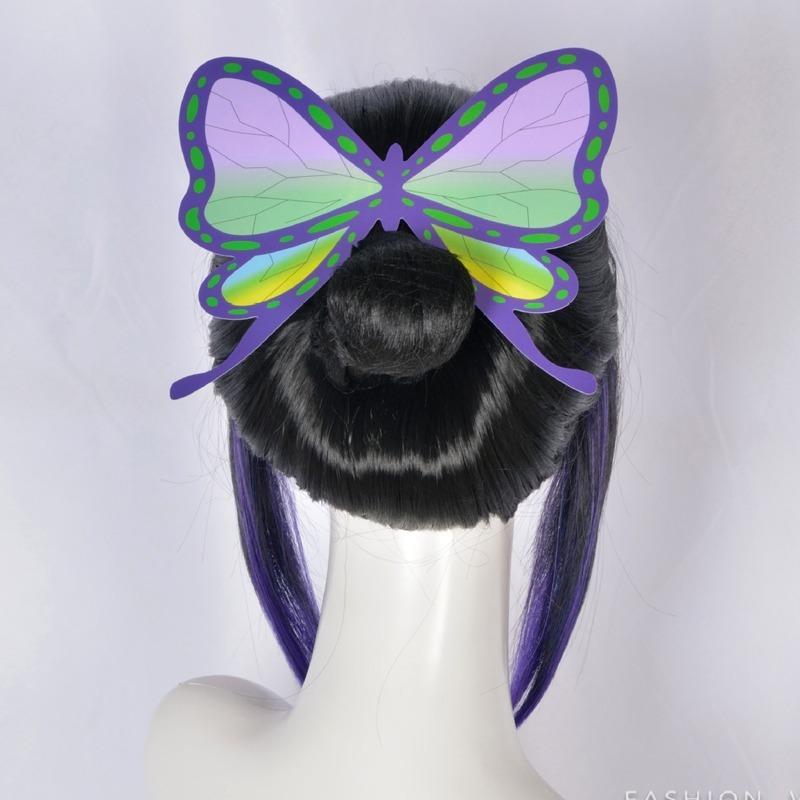 Япония Аниме Demon Slayer: Kimetsu no Yaiba Kochou Shinobu Косплей парик Kochou Shinobu Фиолетовый черный парик для волос костюмы + шпилька