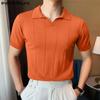 INCERUN Летние мужские вязаные топы-поло с коротким рукавом и V-образным вырезом, сплошной цвет