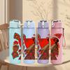 1PC Folk Style Bird Floral Frame 750ml Color Plastic Sports Water Bottle Leakproof Flip Straw Lid For Sports Office Home Use