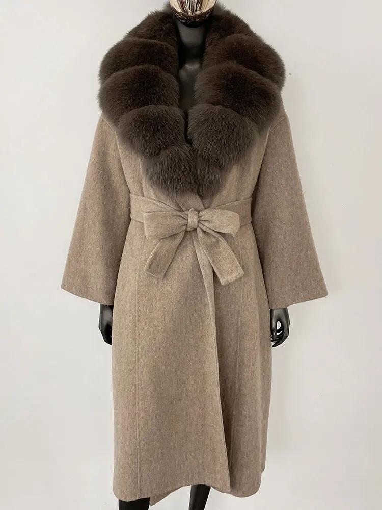 OFTBUY Натуральная шуба 2024 года, женская верхняя одежда больших размеров, зимняя женская куртка с воротником из натурального меха лисы и капюшоном, пальто из кашемировой шерсти