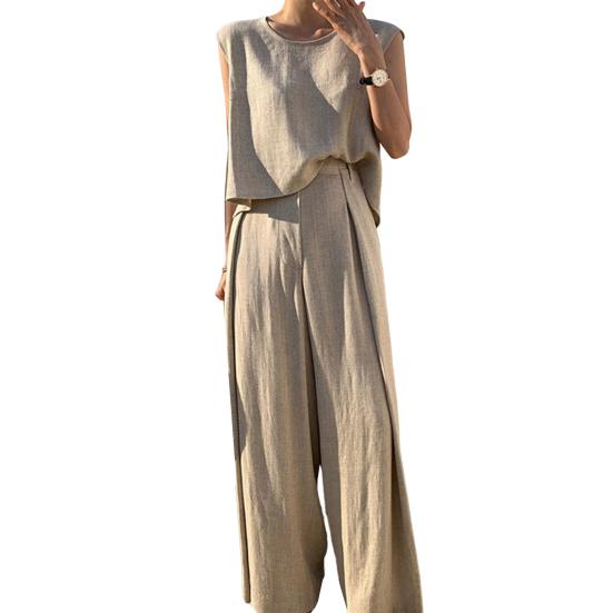 Элегантный однотонный повседневный комплект из 2 шт./компл., мягкий женский жилет с глубоким промежностью, комплект брюк, женская одежда, майка, брюки