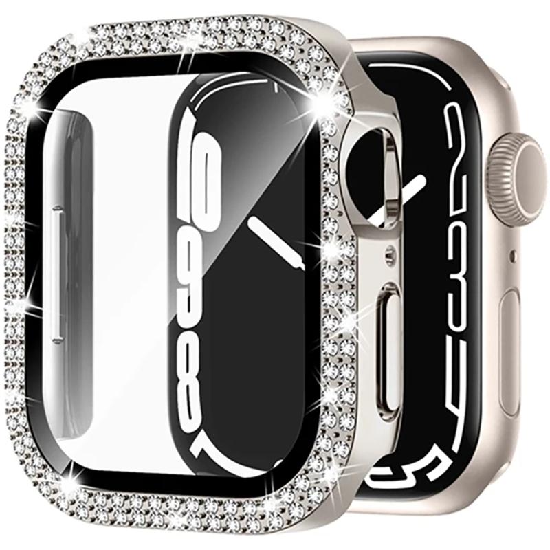 Tempered Glass+Diamond Cover For Apple watch case 46mm 40mm 44mm 42mm 41mm 45mm Bling Bumper Protector iWatch Series 10 9 7 8 SE