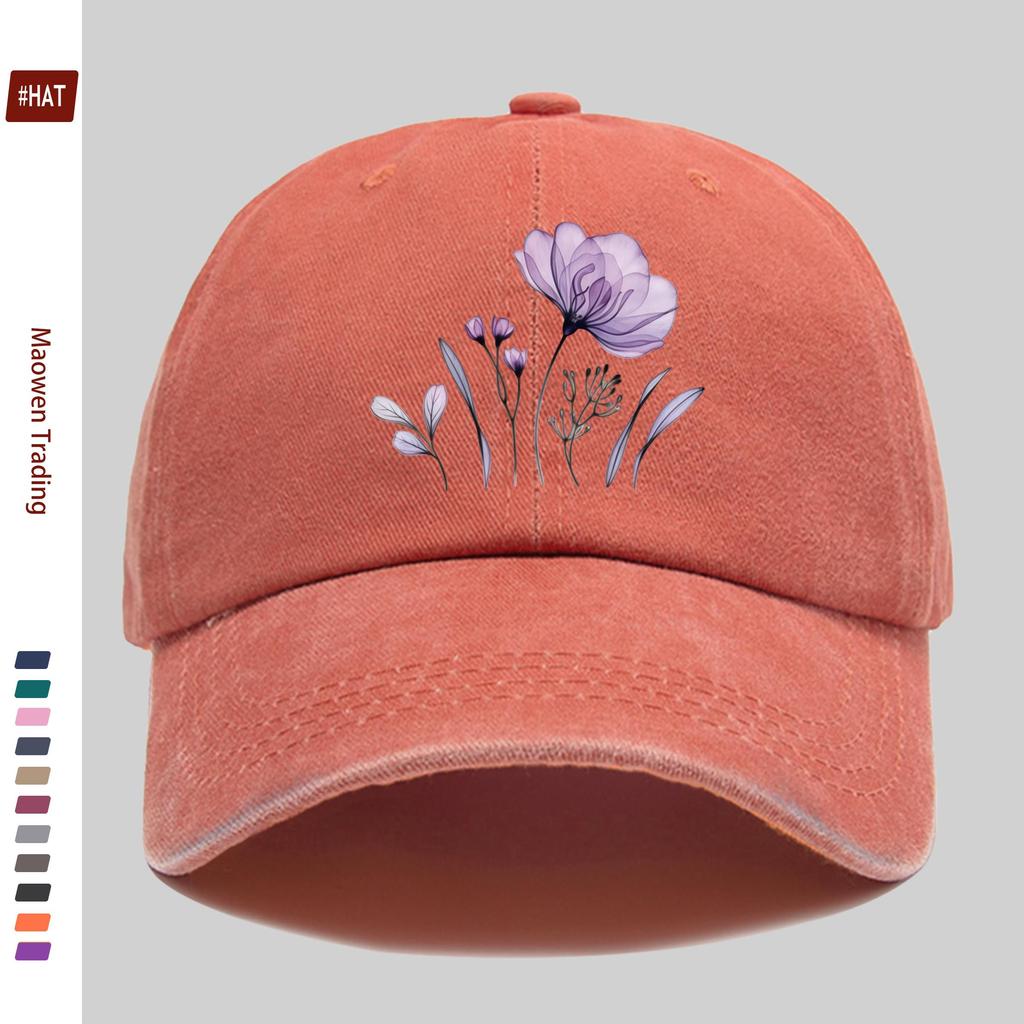 pc Elegant Purple Floral Theme Printed Baseball Cap with Floral Design Golf Hat Comfortable Lightweight Papa Cap Adjustable St