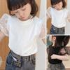 Mesh Patchwork Girls Polka Dot Puff Short Sleeve Tees Summer Kids Party School Tops
