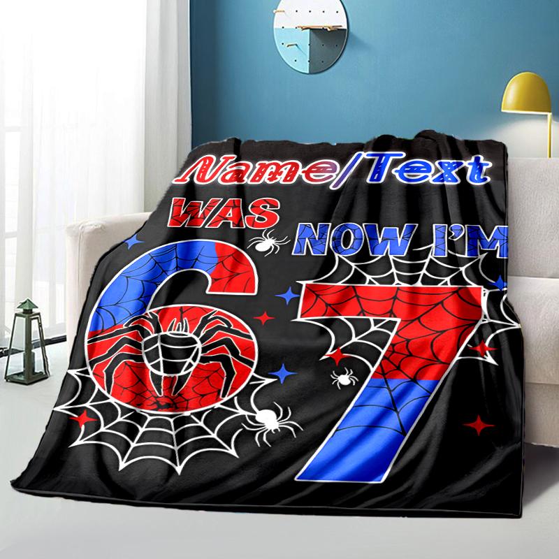1PC Custom Name Spider-Man Birthday Celebration flannel blanket versatile,all-season throw suitable for the living room,bedroom,camping,travel,and gif