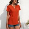 Loose Casual V-neck Pullover Short Sleeved T-shirt with Solid Color Decoration Button Knit Top for Women Shirt