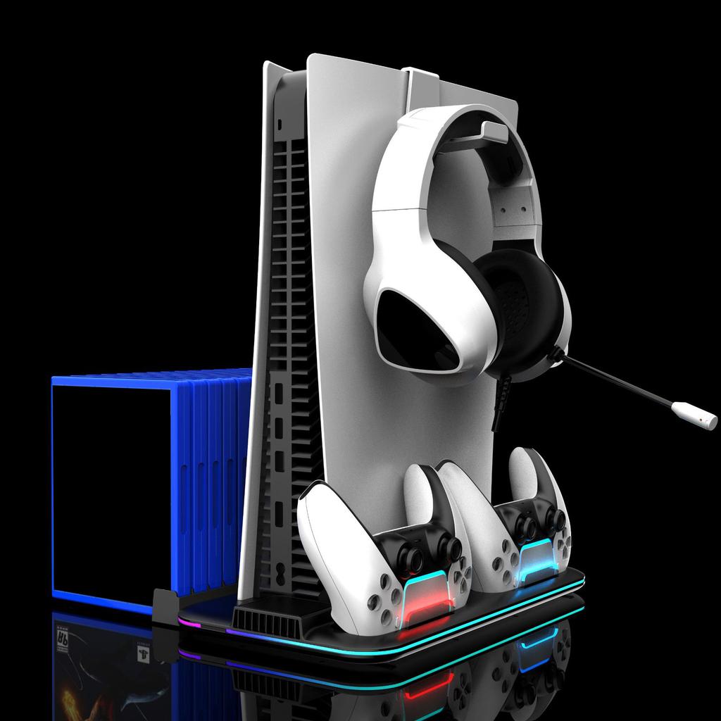DZ504 Многофункциональная охлаждающая подставка для PS5/PS5 Slim Держатель для гарнитуры Полка для хранения дисков
