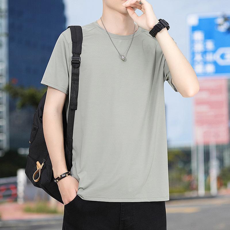 Мужская футболка из ледяного шелка с короткими рукавами, летняя свободная тонкая быстросохнущая повседневная спортивная летняя футболка с круглым вырезом