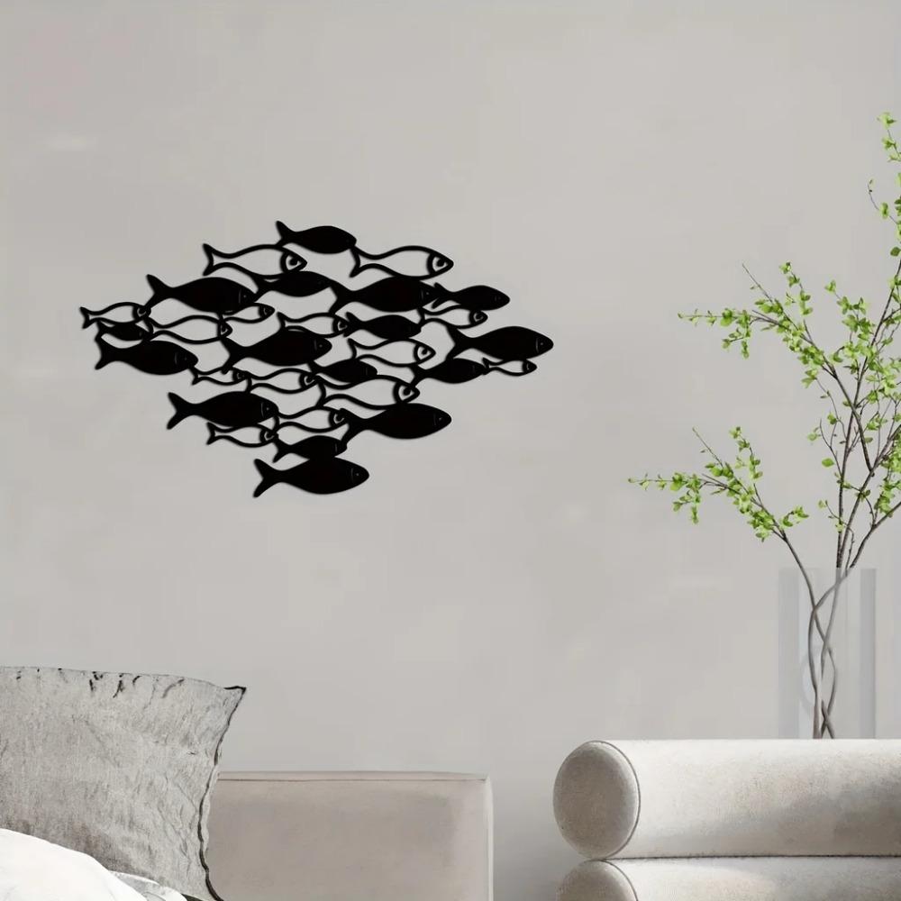 Ocean Theme Wall Art Black Classic Decor for Living Room & Bar, Elegant Indoor Decoration, Stylish Metal Wall Art for Any Space