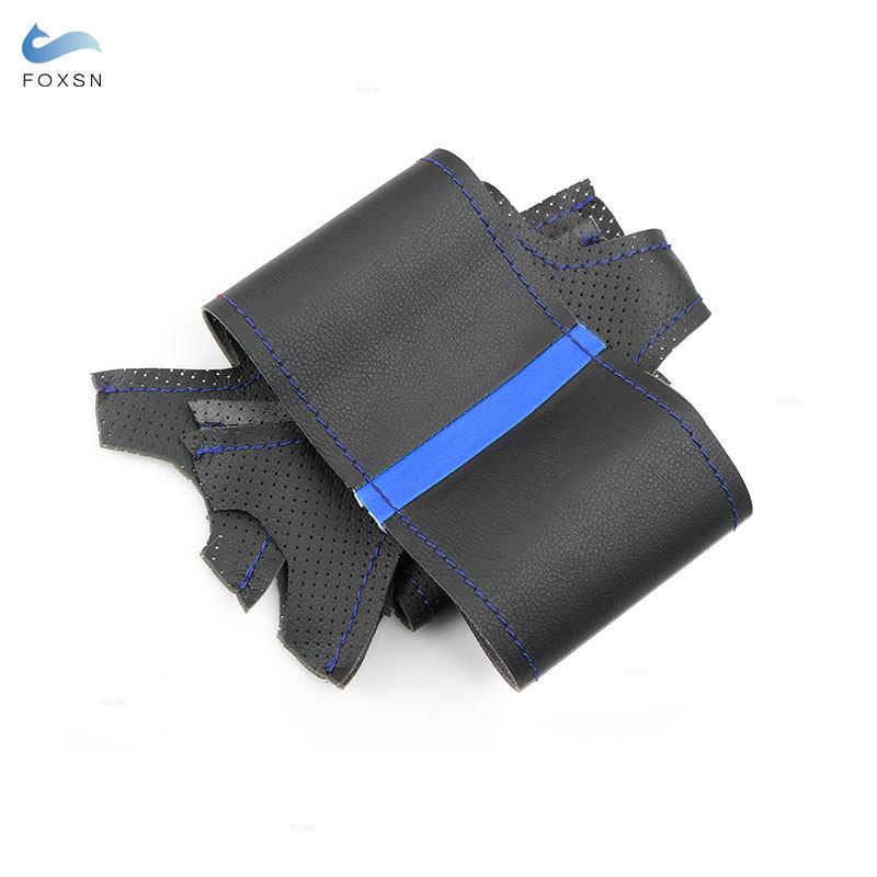 Автомобильный чехол на руль с кожаной отделкой черного цвета с синей полосой для Peugeot 207 Expert Partner для Citroen Berlingo Jumpy