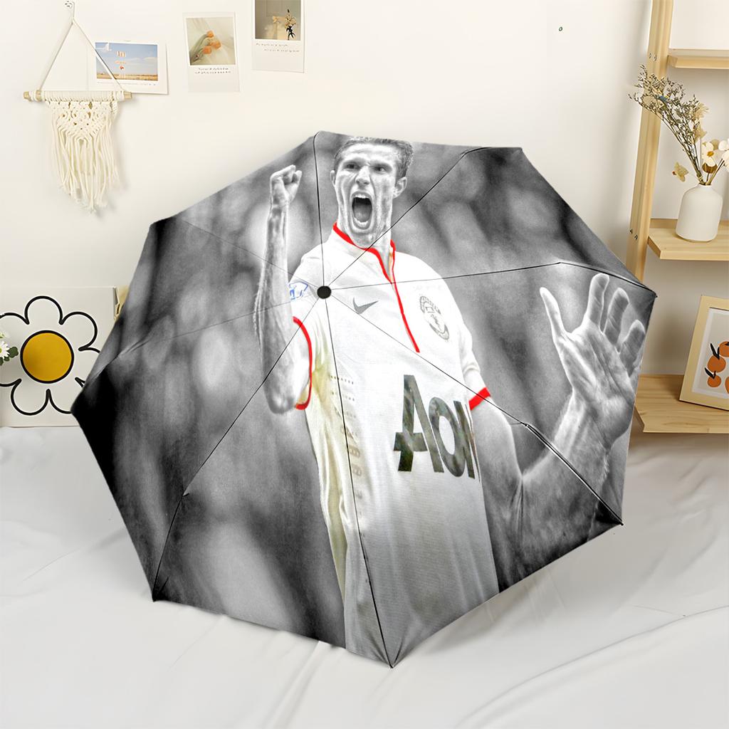 Football Player Celebration Moment Compact Travel Automatic Umbrella Retractable Design with 8-Rib Durability Compact Design
