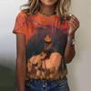 Western Cowgirl Print Vintage Women's T-shirts Casual Short Sleeves Tees Tops Summer Loose Handsome Women Clothing Pullover