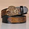 Eagle Embossed Cowhide Leather Belt with Automatic Buckle