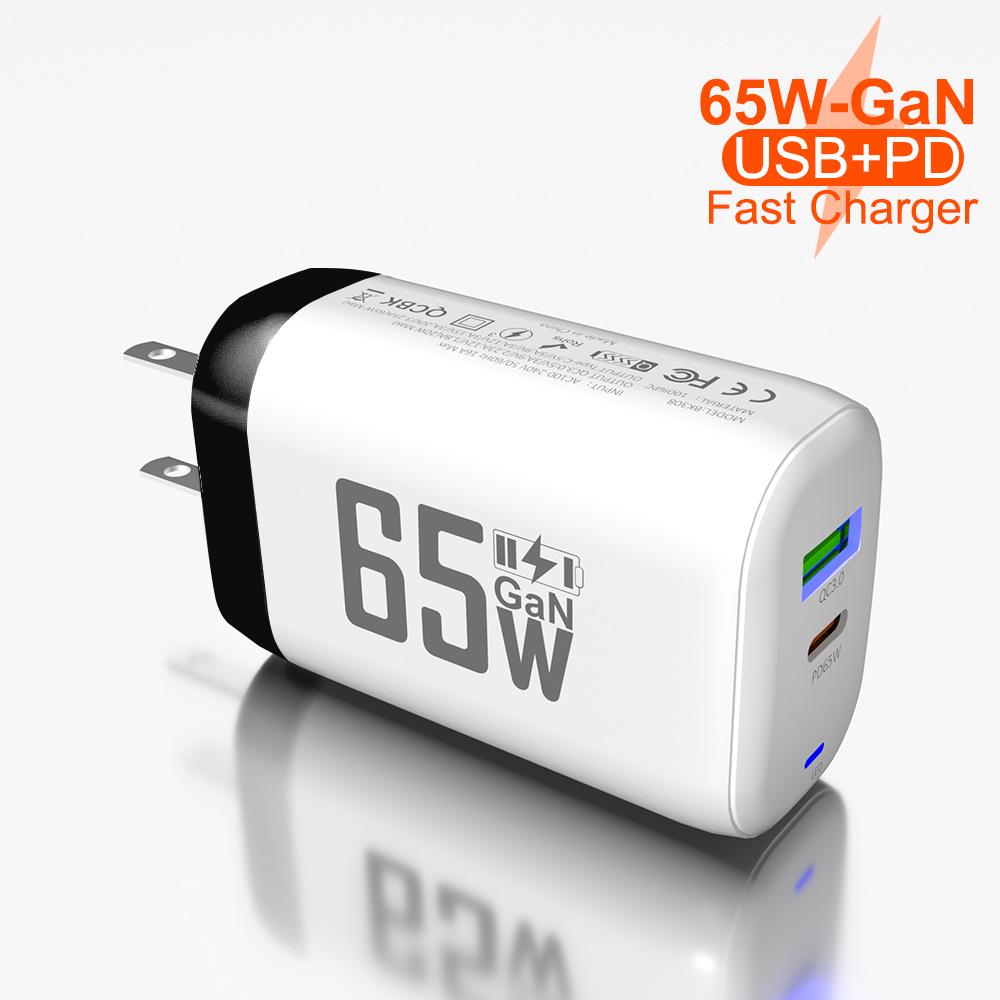 65W GaN Fast Charger: QC 3.0 & PD with 9V/12V for EU/US, Ideal for Laptops & USB Devices