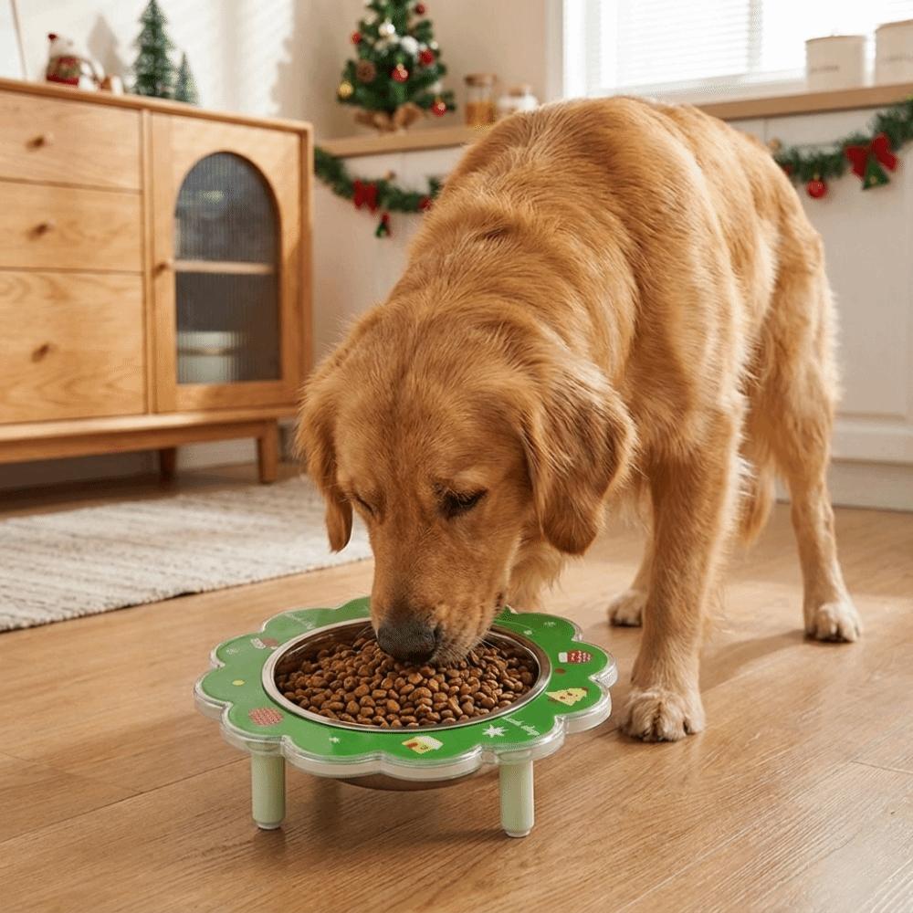 Stainless Steel Pet Feeding Bowl Flower Shape Dog Water Bowl Neck Protection Bowl Indoor Use