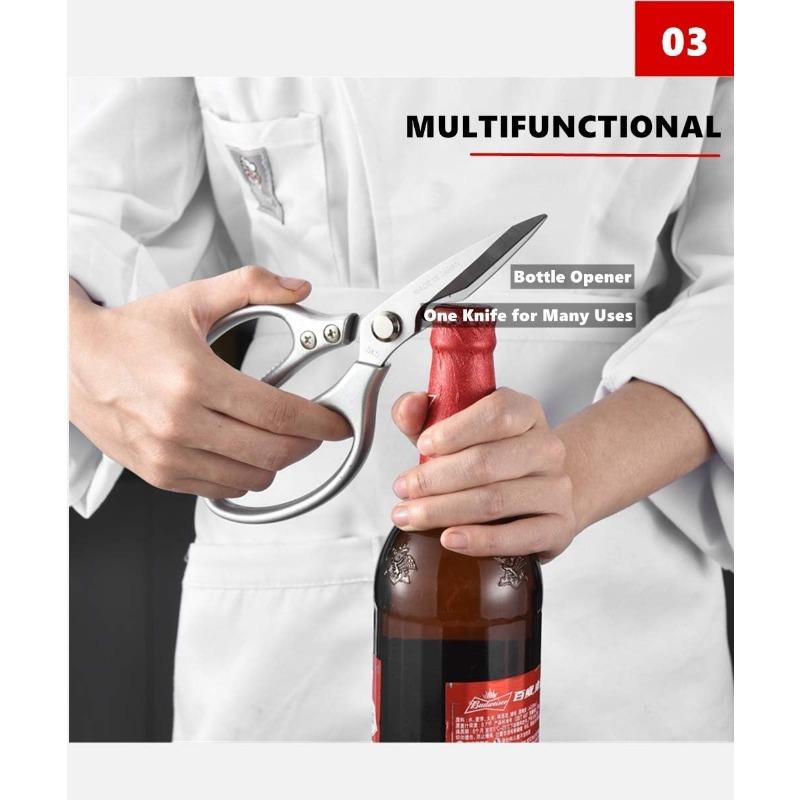 Kitchen Scissors Stainless Steel Multi Function Food Shears Ultra Sharp Utility for Meat Fish Chicken Pizza Salad BBQ, Heavy Duty