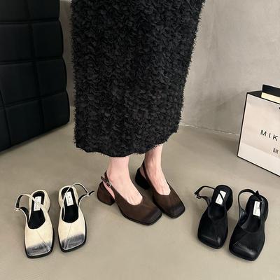 Женские весенне-летние французские квадратные босоножки Baotou на толстом каблуке, темпераментные туфли на высоком каблуке в стиле ретро