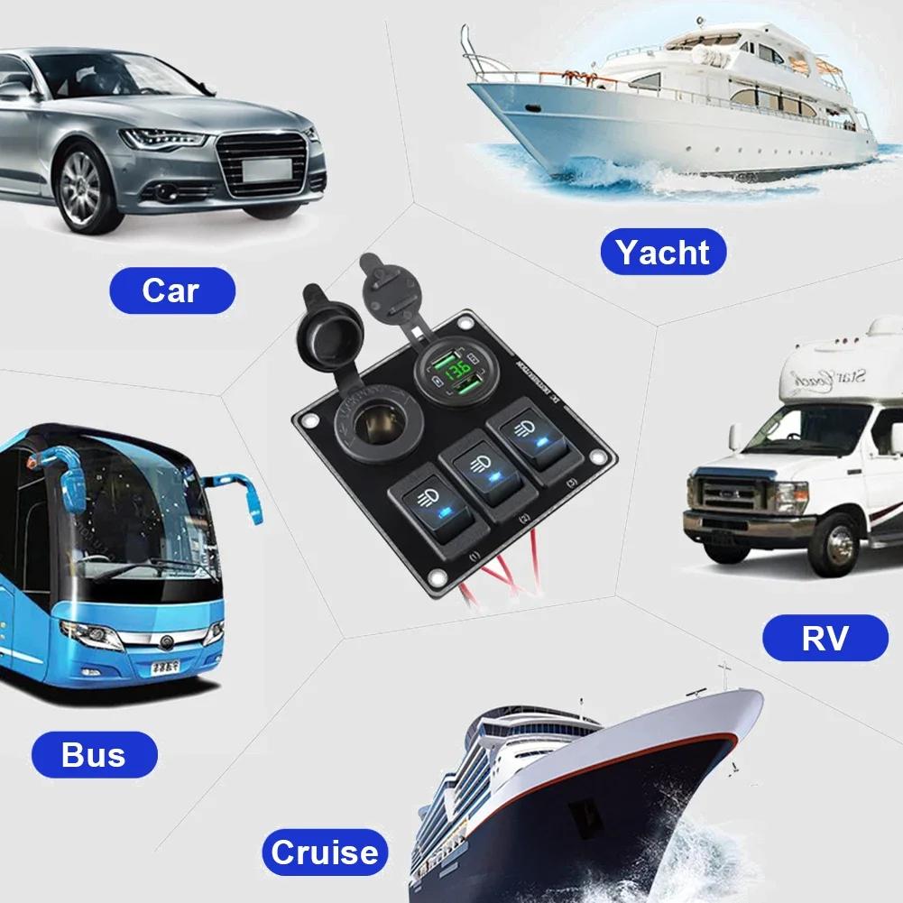 3-х канальный автомобильный выключатель, автоматический выключатель, 45 Вт, два зарядных устройства USB QC3.0, адаптер питания 12 В 24 В, кнопки переключения освещения для лодок, грузовиков и автомобилей