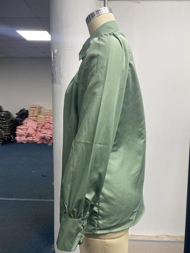 Women's Long Sleeve Ruched Stand Collar Lantern Sleeve Shirt