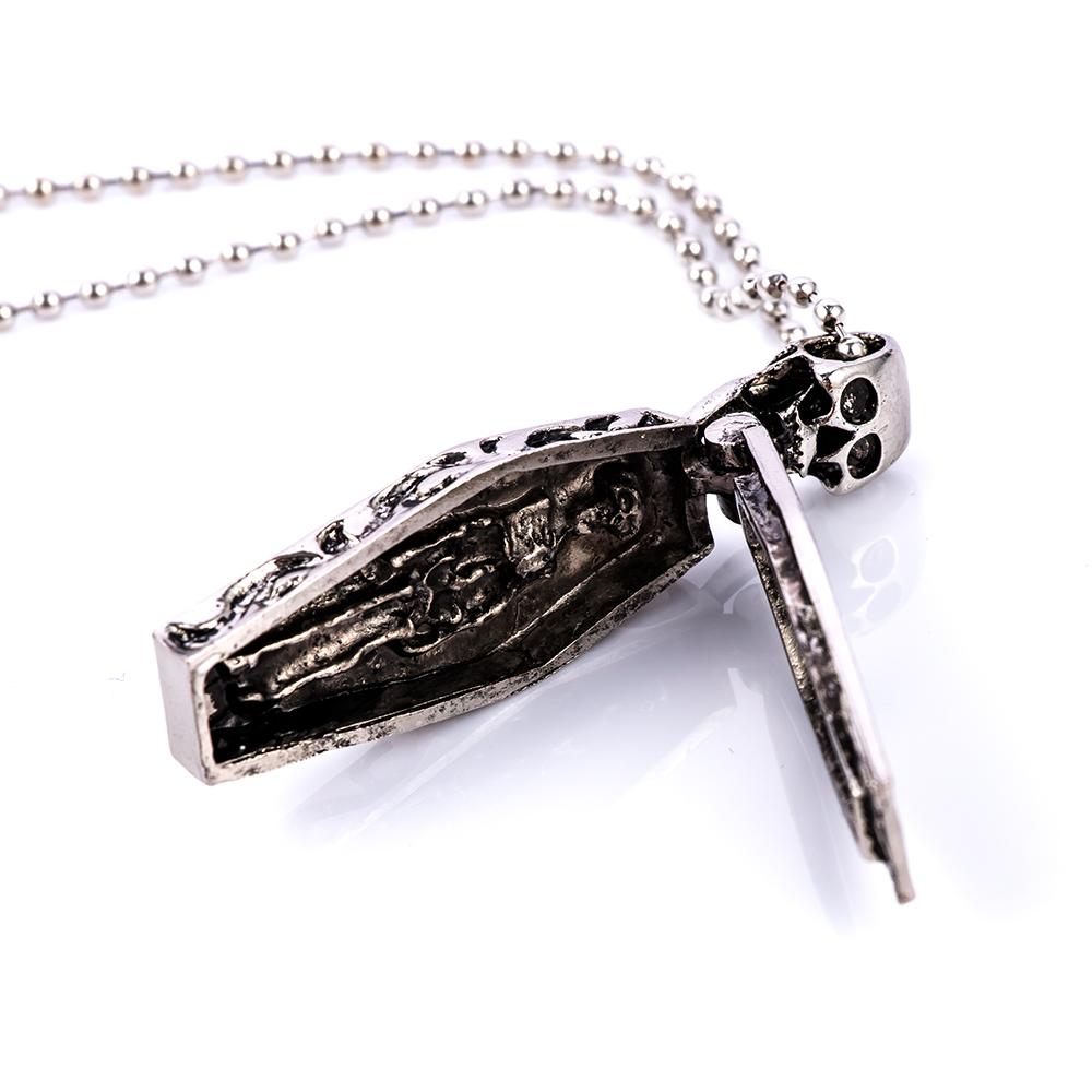 Vintage Men Human Skeleton Steampunk Coffin Chain Pendant Necklace Cross