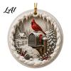 Snow Scene Xmas Decorations Acrylic Christmas Red Bird Ornament Pattern Tree Ornament Hanging Decor Retro Round Pendant for Winter Holiday