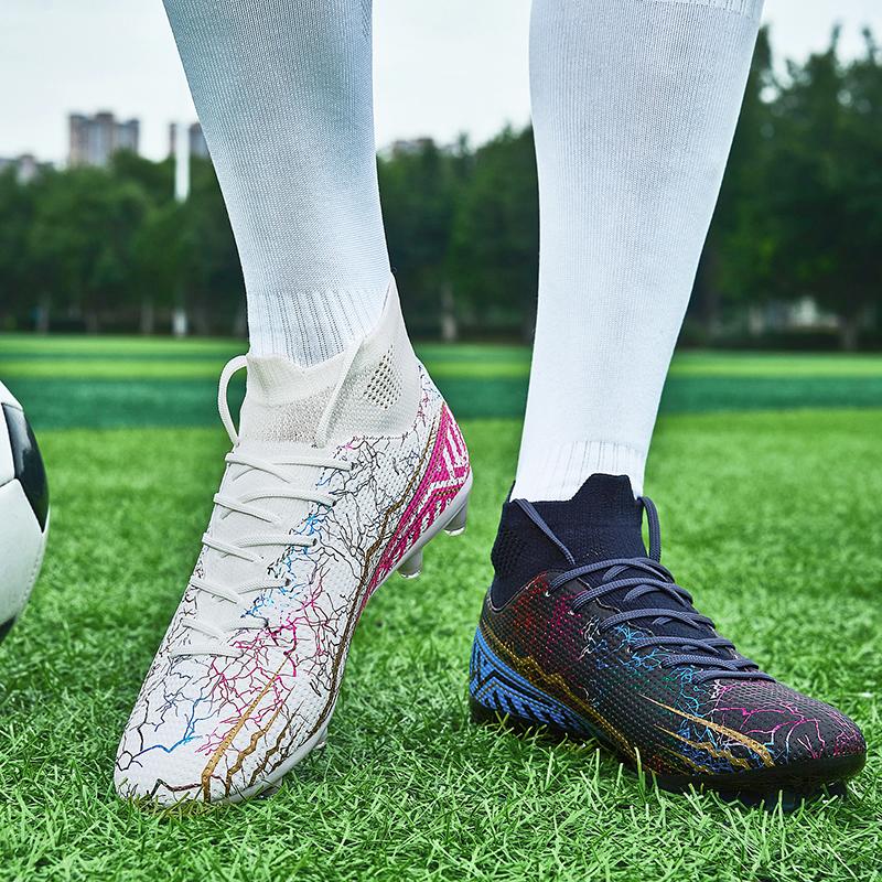 Футбольные бутсы Высокие эластичные носки Рот, кожаное ограждение Газонная резина с короткими ногтями Футбольные бутсы Детские футбольные бутсы большого размера