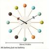 1 шт. Современные красочные настенные часы-шар, Креативные бесшумные художественные деревянные декоративные часы для гостиной, Работают от батарейки АА (батарейка в комплект не входит)