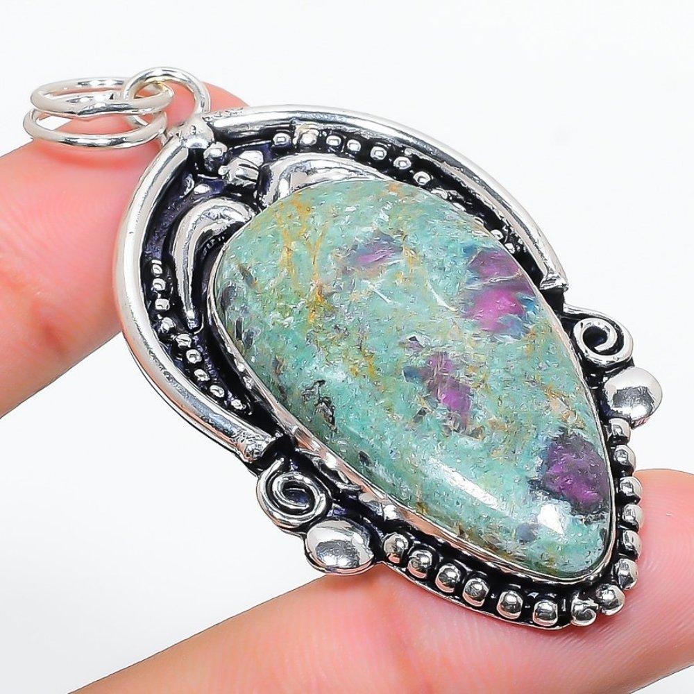 Подвеска из серебра 925 пробы Ruby Fuchsite, созданная вручную в лаборатории, 2,64 дюйма Q6S41