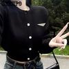 Autumn Women's Knitted Cardigan Casual Short Sweater Coat Round Neck Long Sleeve