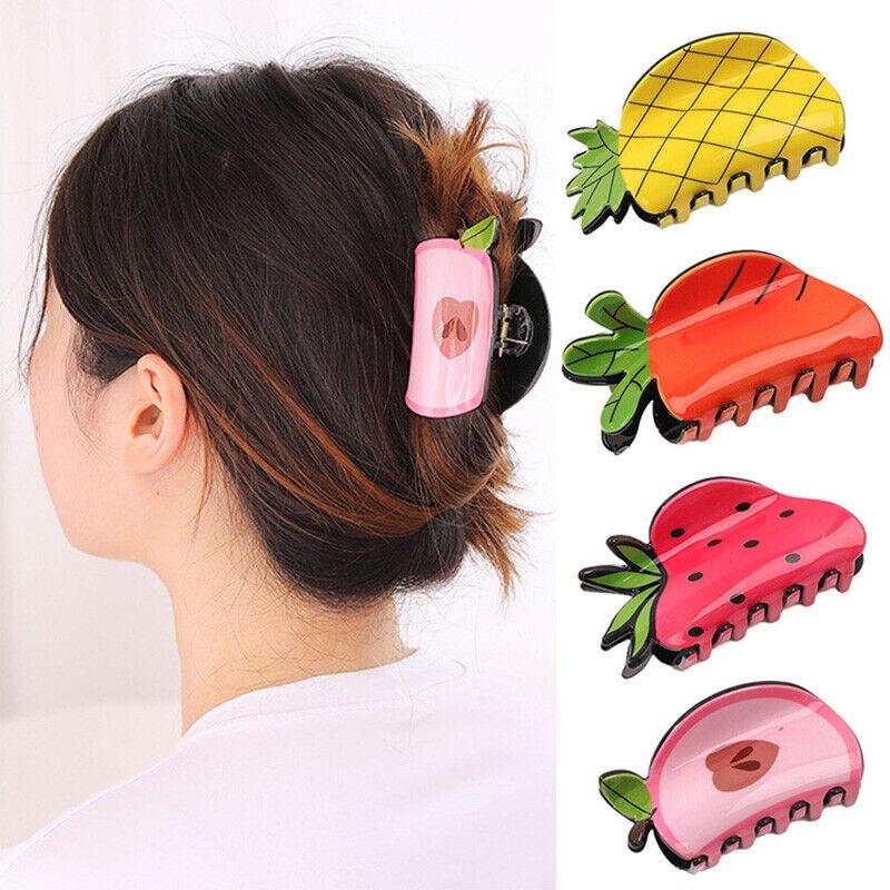 Large Pineapple Carrot Acrylic Chic Barrettes Fruit Shape Hair Claws Shark Clip+