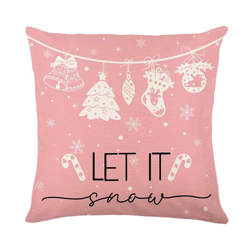 Pink Santa Pillow Cover Linen Printed Letter Sofa Cushion Cover Home Living Room Bedroom Pillow Cover