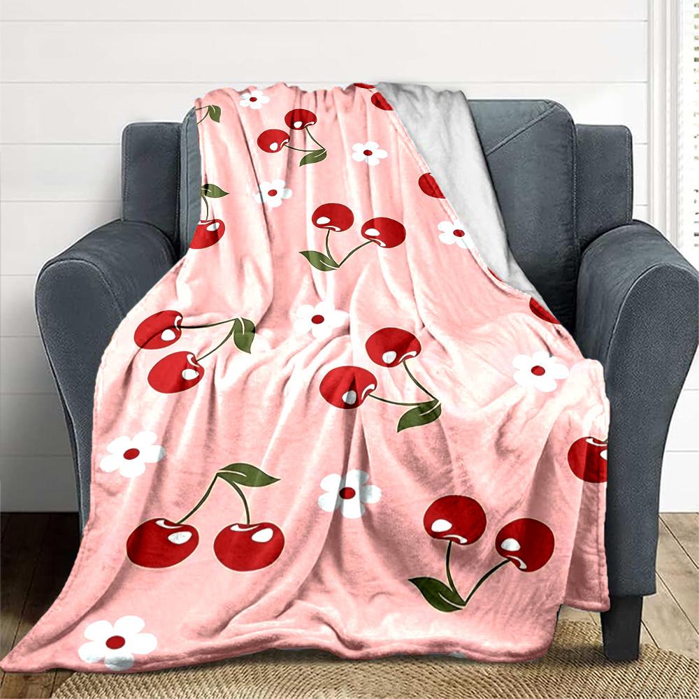 1pc Cherries Blossoms Lightweight Flannel Blanket, Comfortable and Warm Blanket, for Office and Camping Sofa Bed, Livingroom097