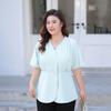 Plus-size Women's Summer V-neck Short-sleeved Shirt Slimming Concealing The Belly Cinching The Waist Stylish and Thin Top